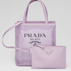 Prada Purple Sequin Mesh and Leather Small Tote Bag